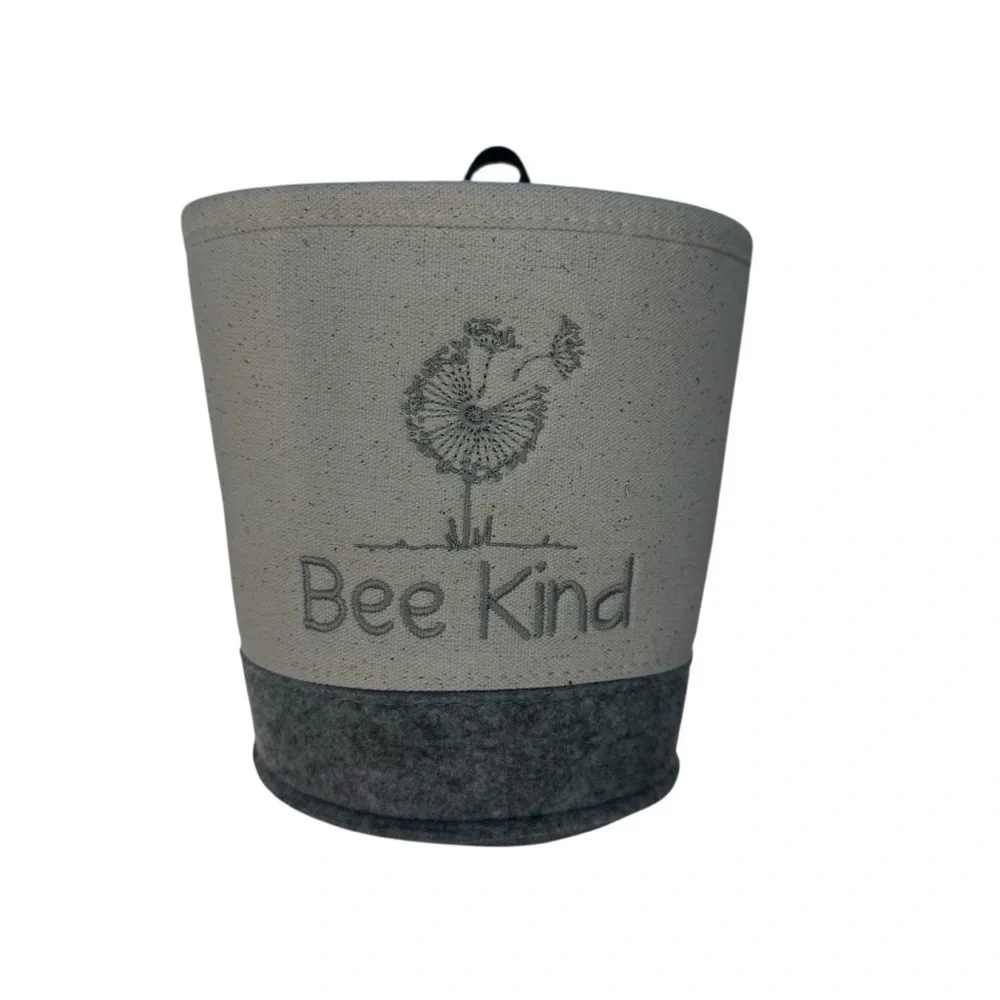 NWT Bee Kind Gray and Cream Felt Storage Basket